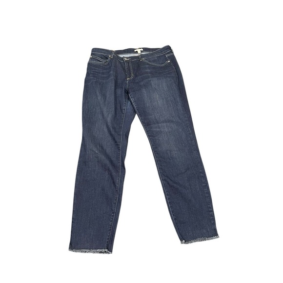 Eileen Fisher Dark Organic Cotton Stretch Jeans Raw‎ Hem Size 12 36X28 - Picture 1 of 6
